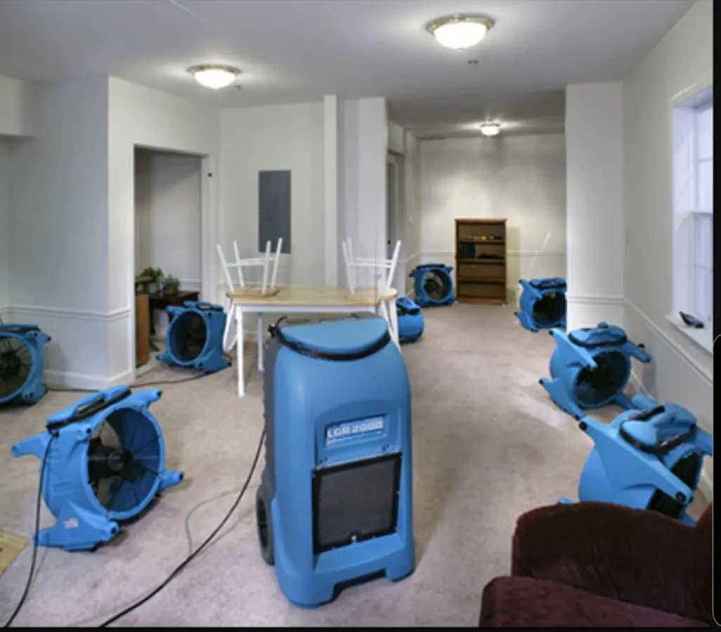 Air movers and dehumidifier setup for Water Extraction & Removal in Parkland